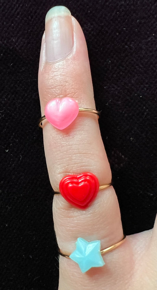 3 Tiny Vintage Childrens Heart and Star Rings