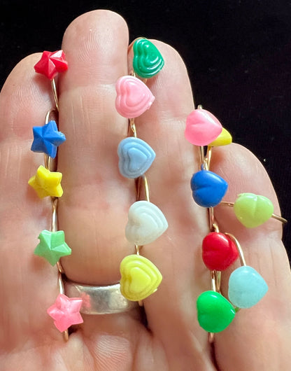 3 Tiny Vintage Childrens Heart and Star Rings