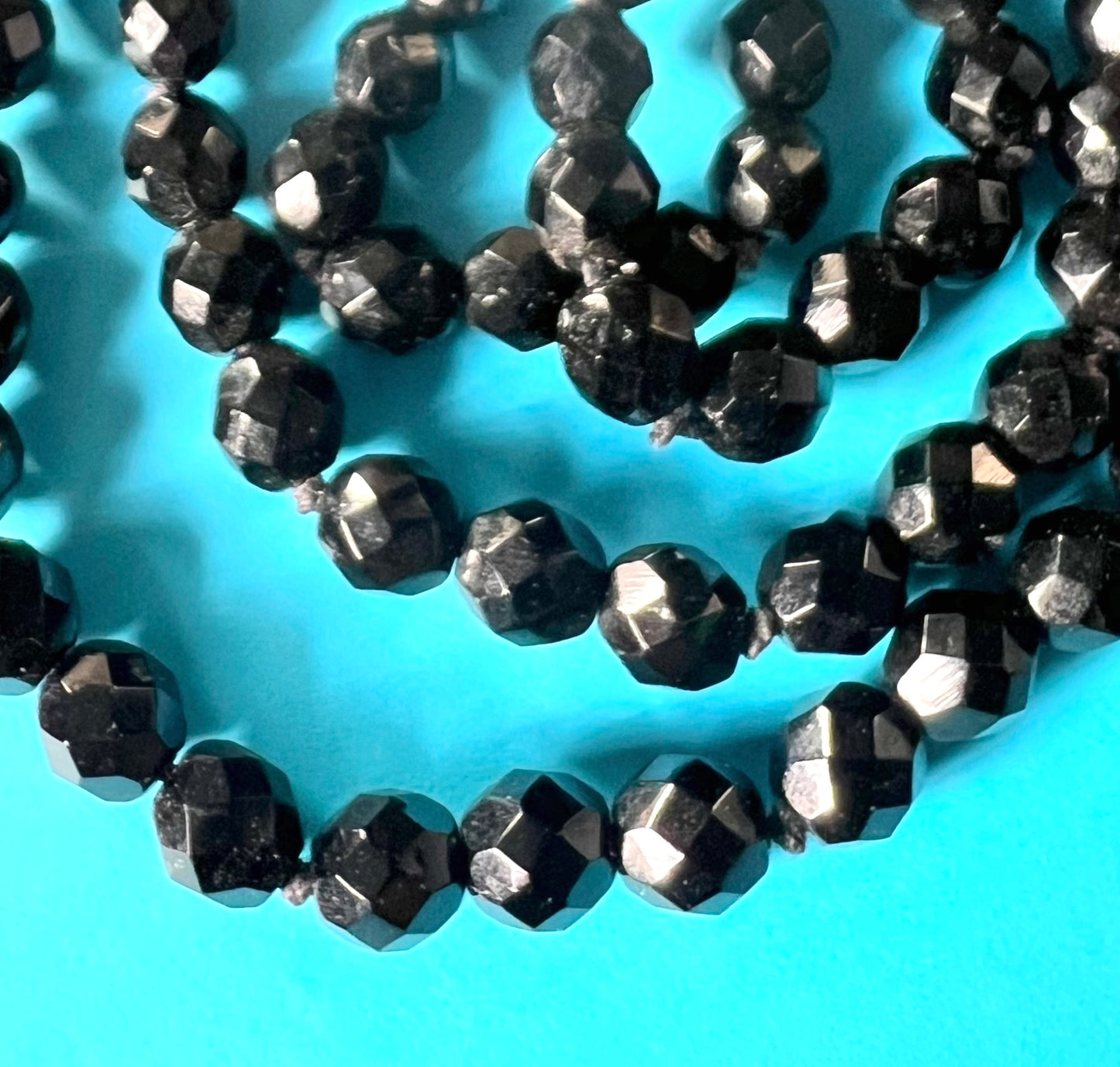 Confident 36" Long 1930s Black Glass Faceted Bead Necklace