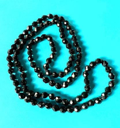 Confident 36" Long 1930s Black Glass Faceted Bead Necklace