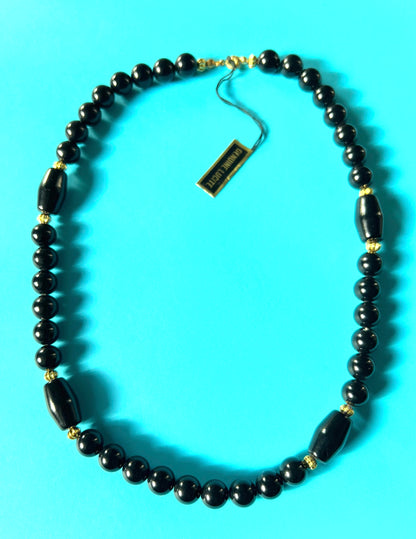 Vintage Black and Gold Lucite Bead Necklace 48cm/20"