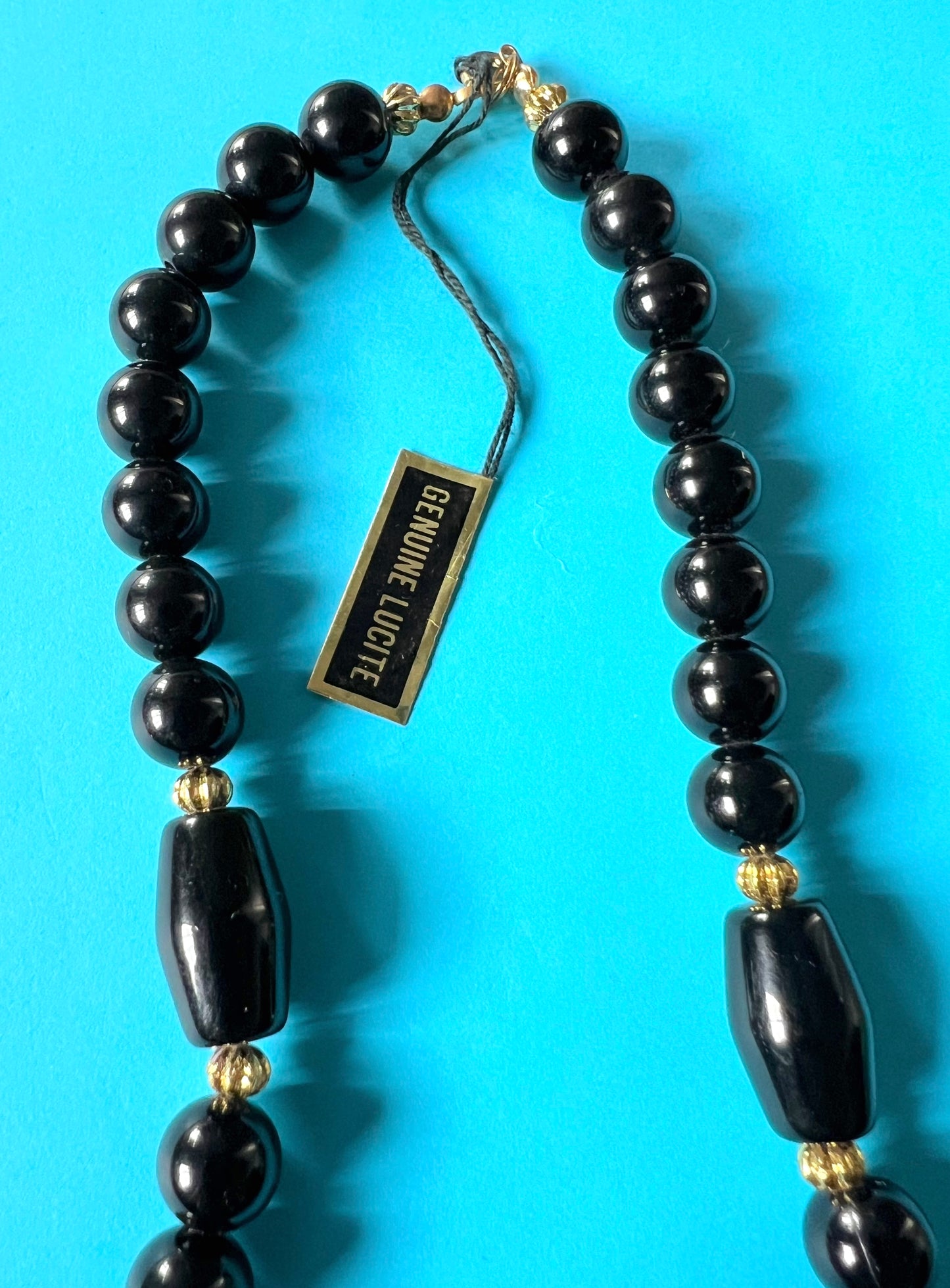 Vintage Black and Gold Lucite Bead Necklace 48cm/20"