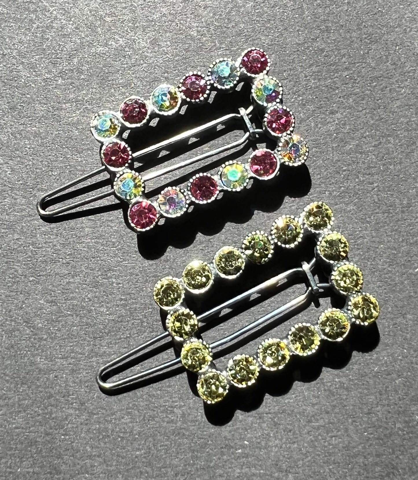 Sparkly 1980s Swarovski Crystal 3cm Hair Clip - Pink or Green