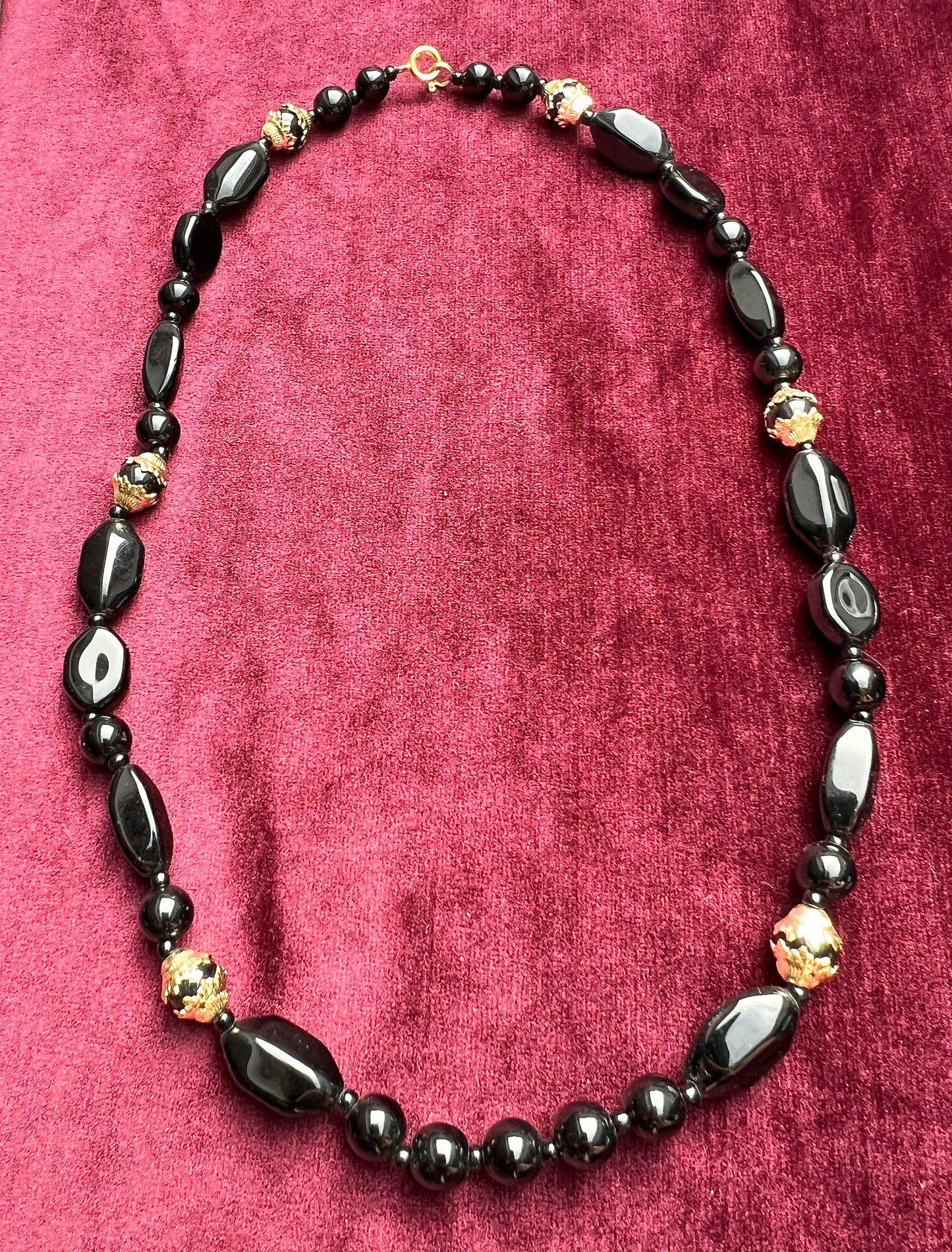 Smooth Black & Gold Glass Bead  Vintage Necklace  20"/50cm