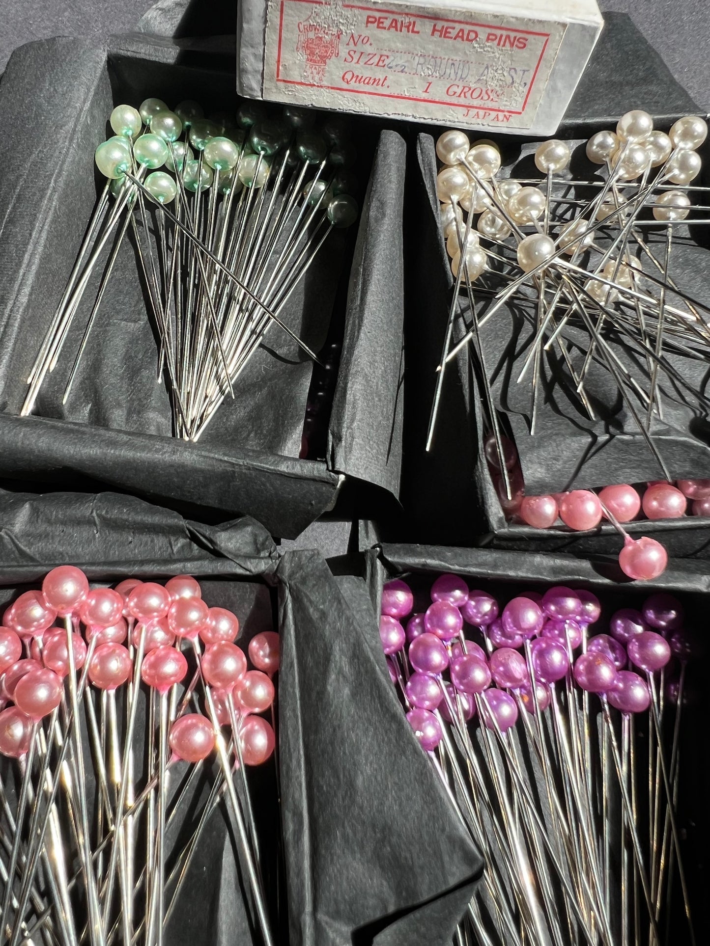 Lovely Boxes of 1940s Pearl Head Pins Made in Japan