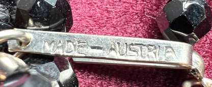 Austrian 1920s Jet Black Faceted Glass Bead and Crystal Necklace - Adjustable - max. 18"/44cm