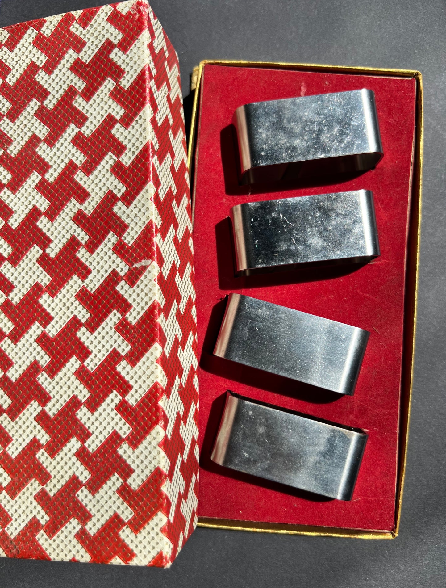 Very 1970s Box of Stainless Steel Napkin Rings