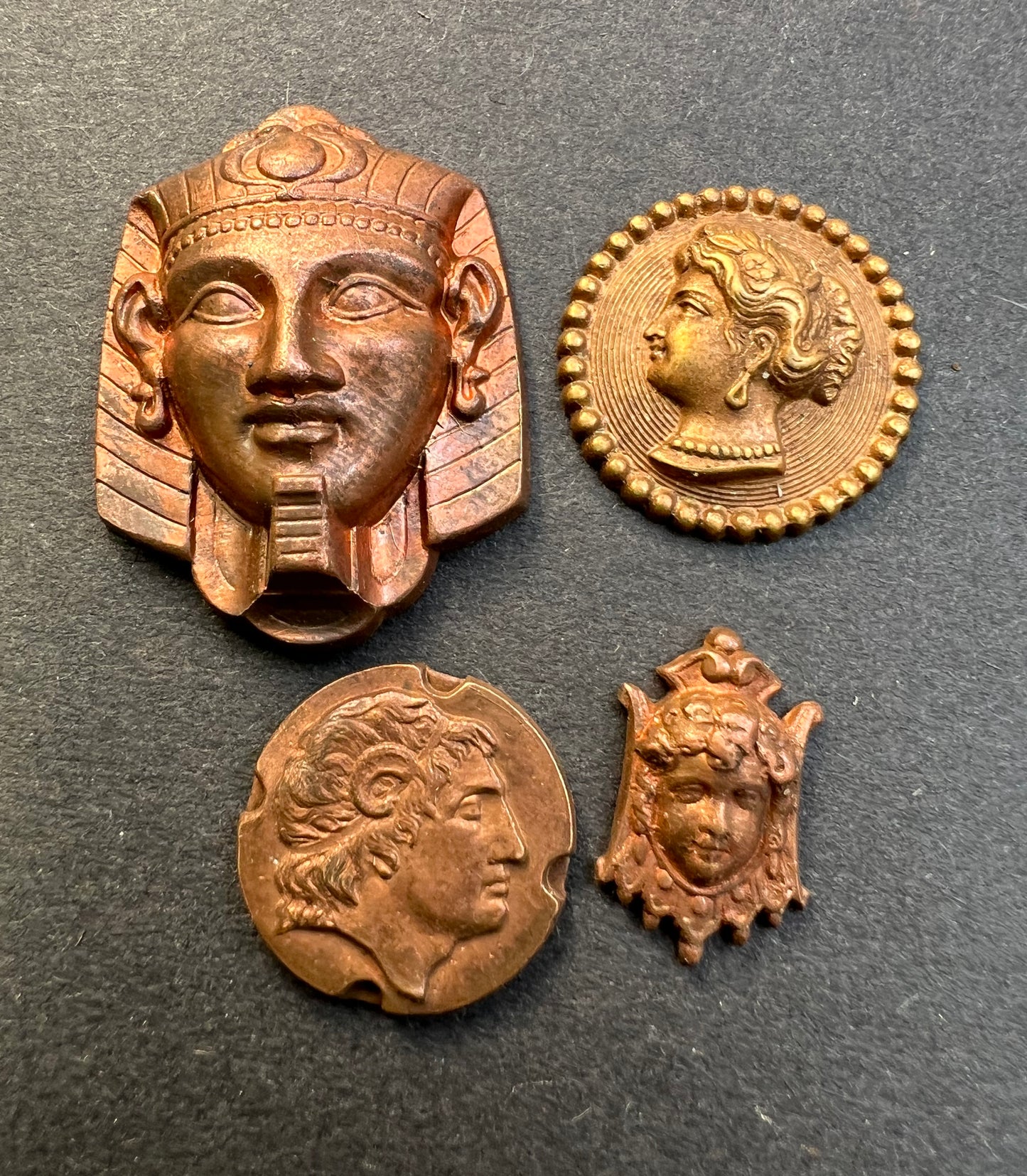 4 Vintage 1920s French Brass Stampings/Moulds of Faces