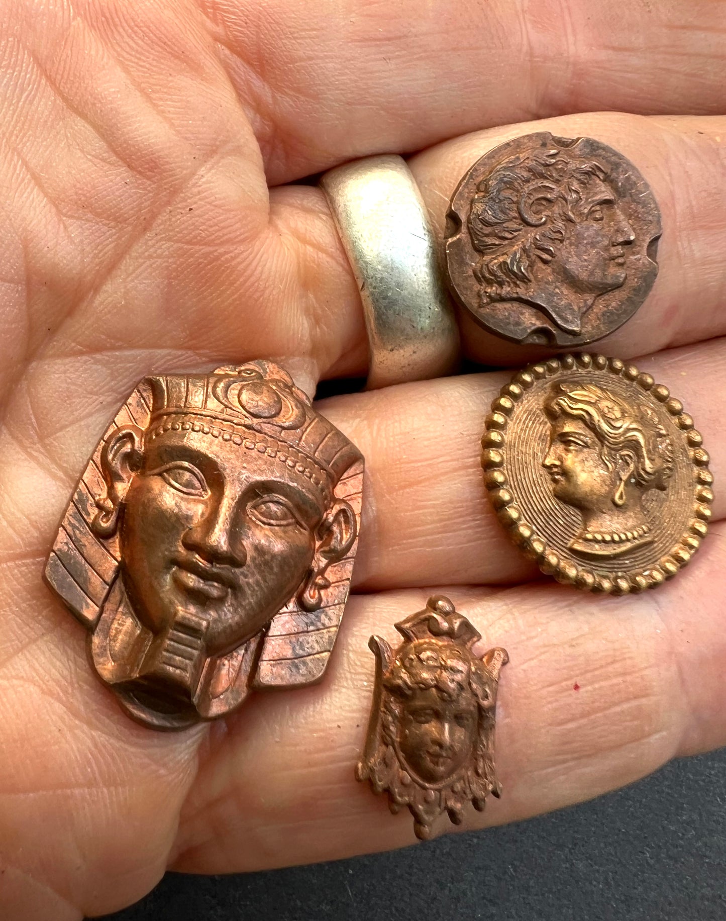 4 Vintage 1920s French Brass Stampings/Moulds of Faces