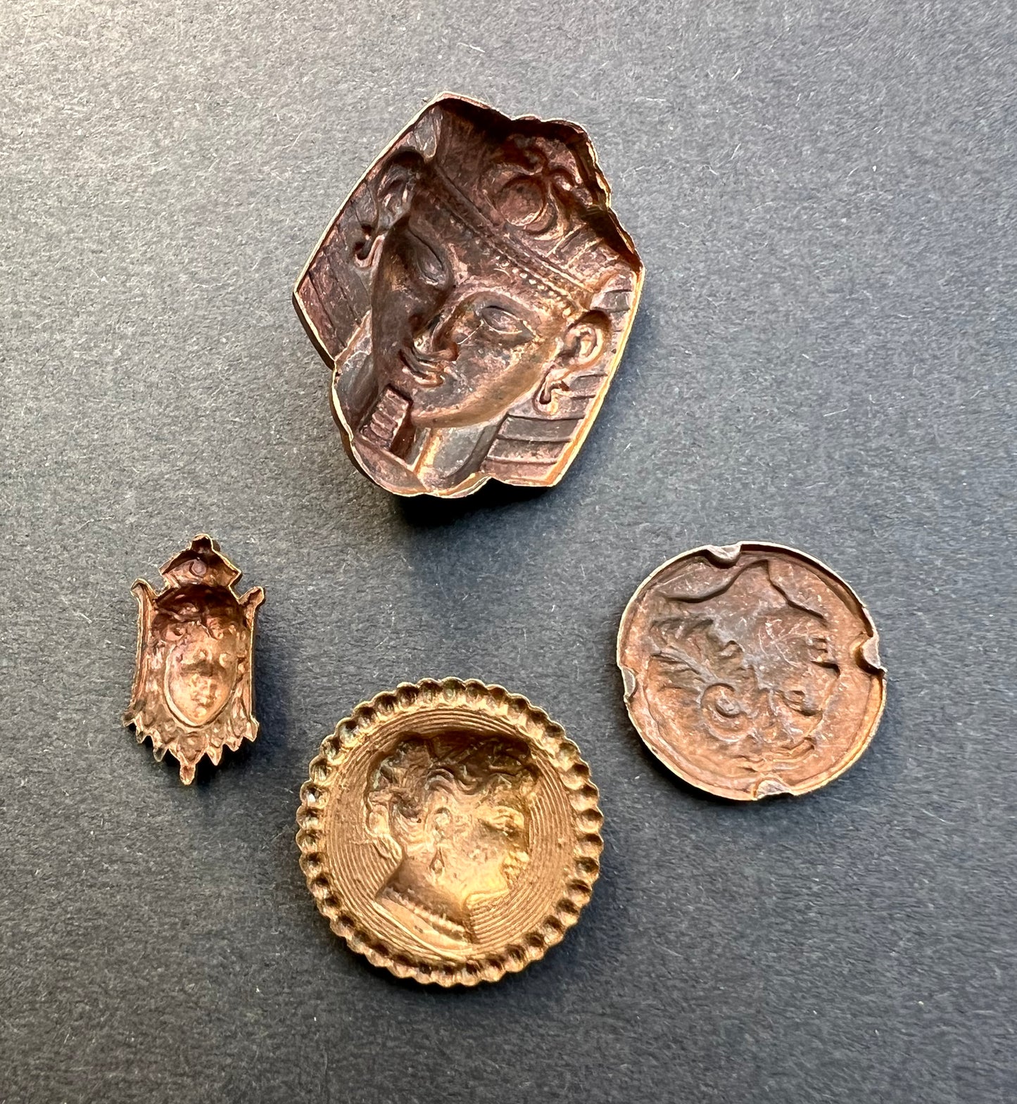 4 Vintage 1920s French Brass Stampings/Moulds of Faces