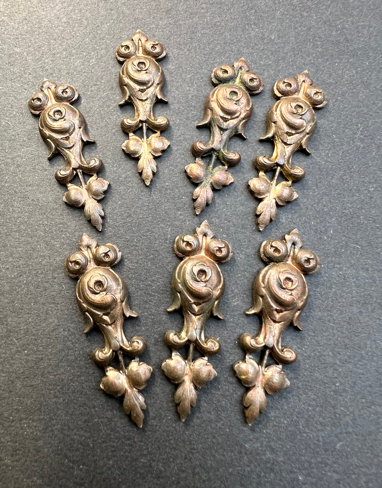 7 Early 20th Century French Decorative Brass 3.5cm Stampings