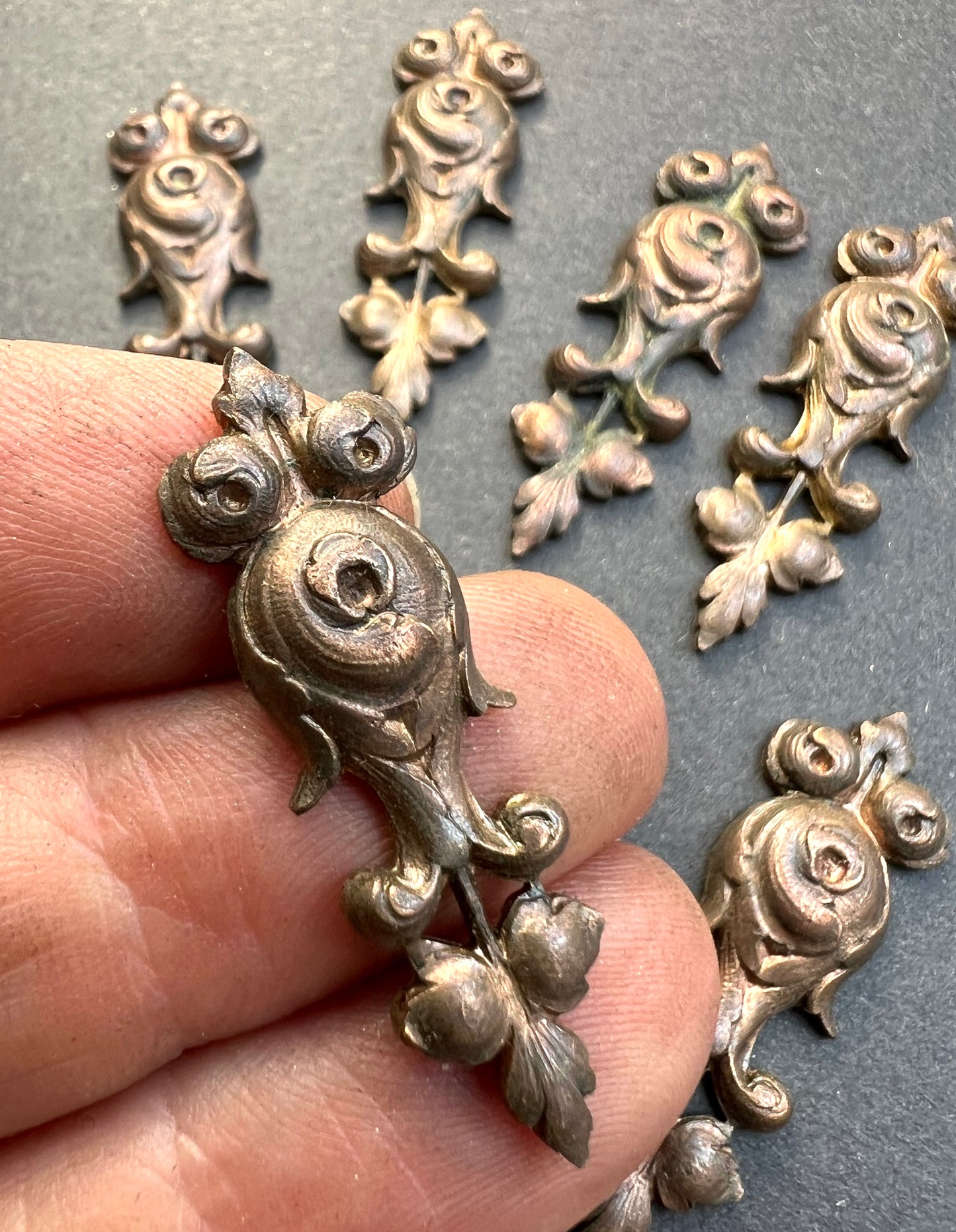7 Early 20th Century French Decorative Brass 3.5cm Stampings