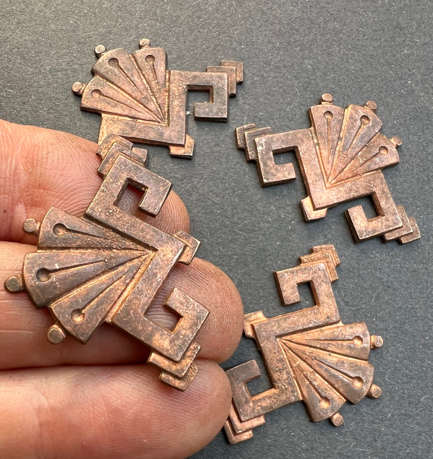4 Very Deco 1920s French Decorative Brass Stampings