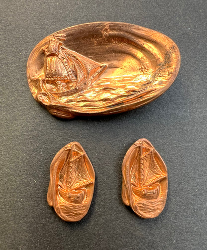 3 Delightful Early 20th century French Brass Stampings/Moulds of Sailing Boats