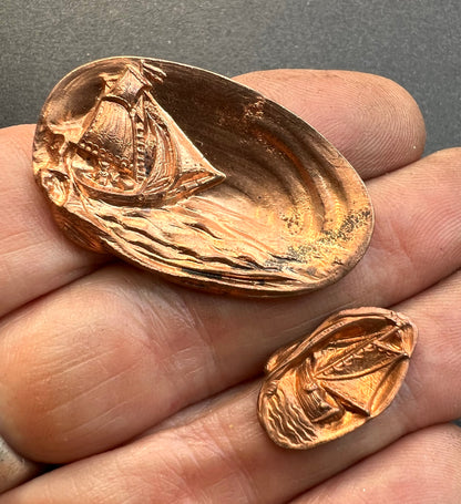 3 Delightful Early 20th century French Brass Stampings/Moulds of Sailing Boats