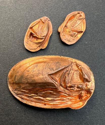 3 Delightful Early 20th century French Brass Stampings/Moulds of Sailing Boats