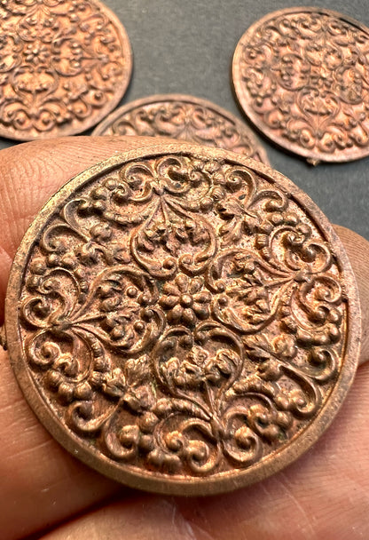 5 Early 20th Century French 2.8cm Round Decorative Brass Stampings