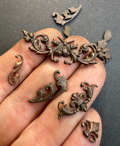 9 Early 20th Century French Decorative Brass Stampings - Assorted Styles