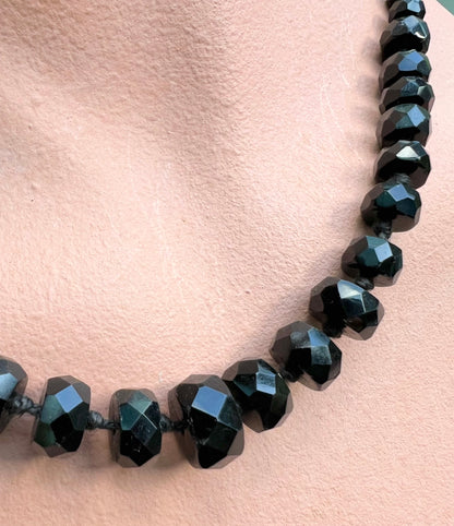 Interesting Faceted 1920s Austrian Jet Black Graduated Glass Necklace - 18"/45cm