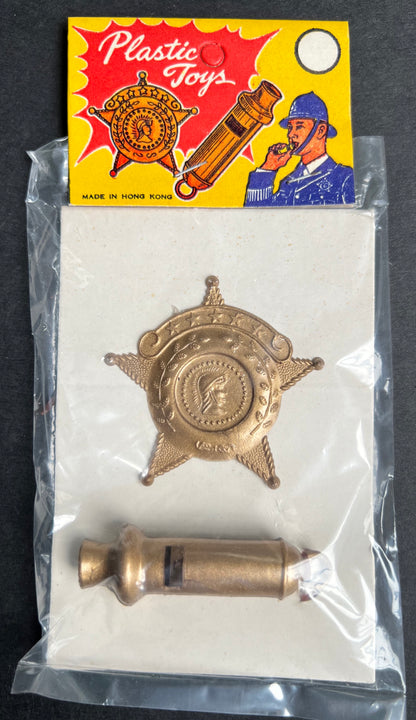 Vintage Police Badge and Whistle Set