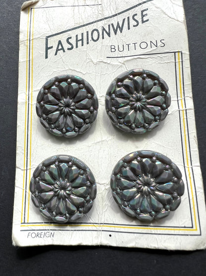 4 Iridescent Pressed Glass Vintage 2.2cm Buttons