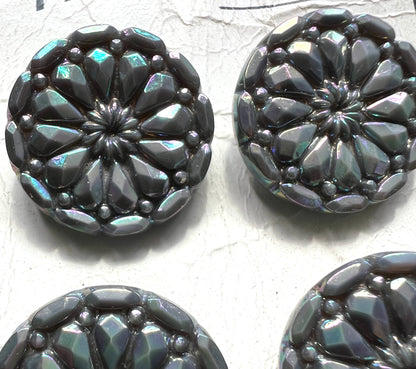 4 Iridescent Pressed Glass Vintage 2.2cm Buttons