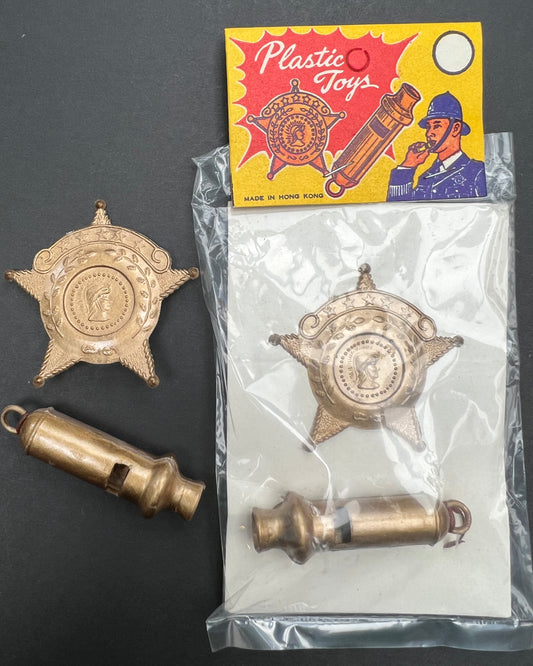 Vintage Police Badge and Whistle Set