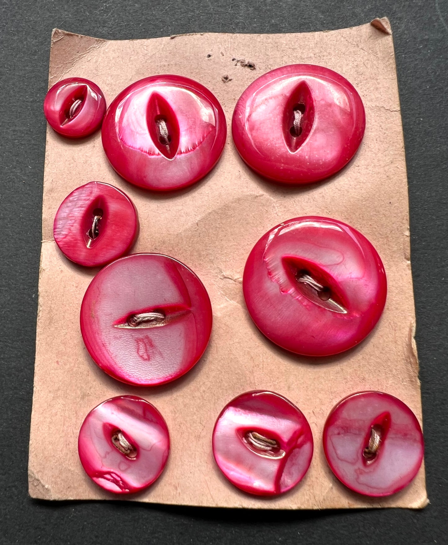 9 Vintage Dark Pink Dyed Mother of Pearl Buttons