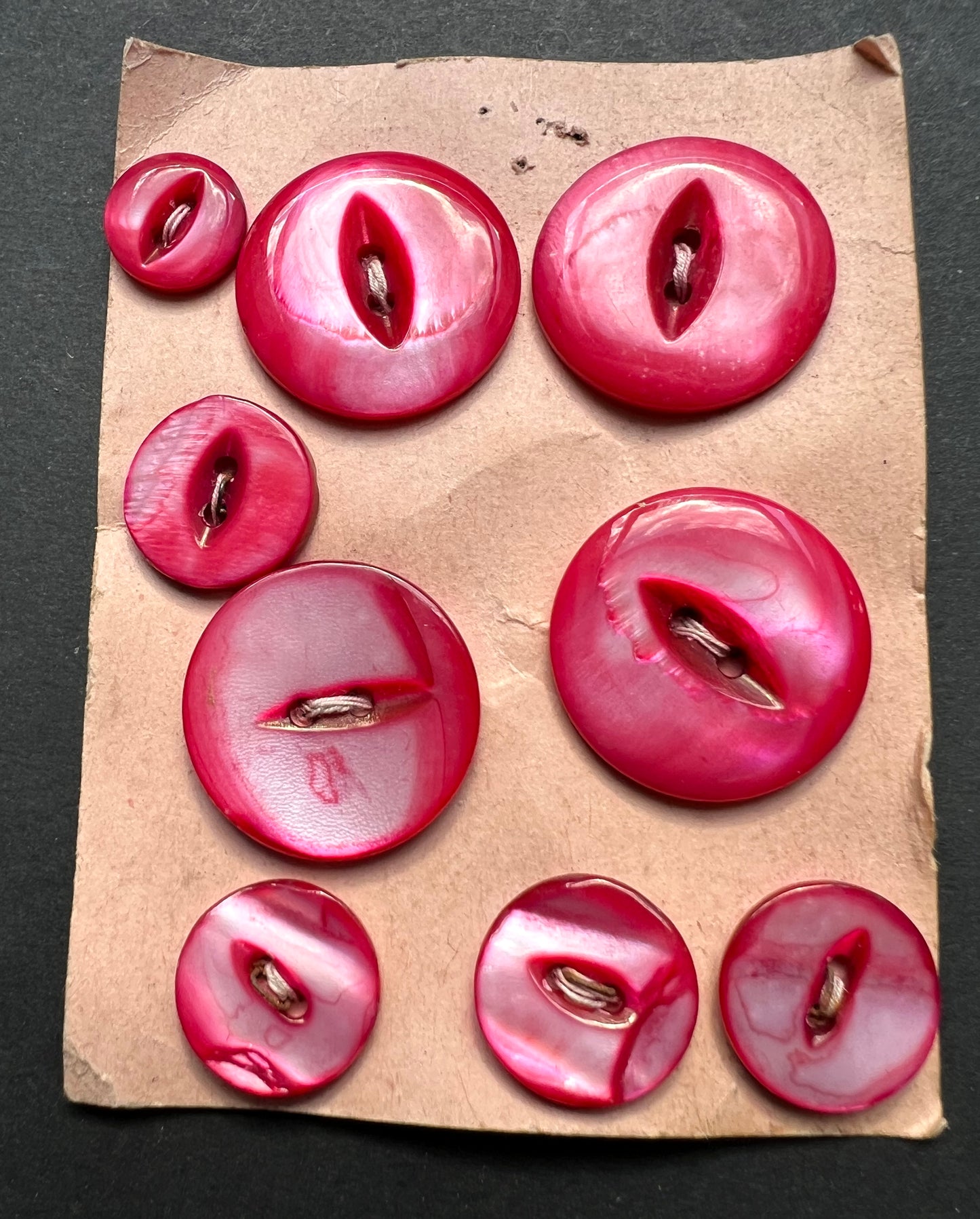 9 Vintage Dark Pink Dyed Mother of Pearl Buttons