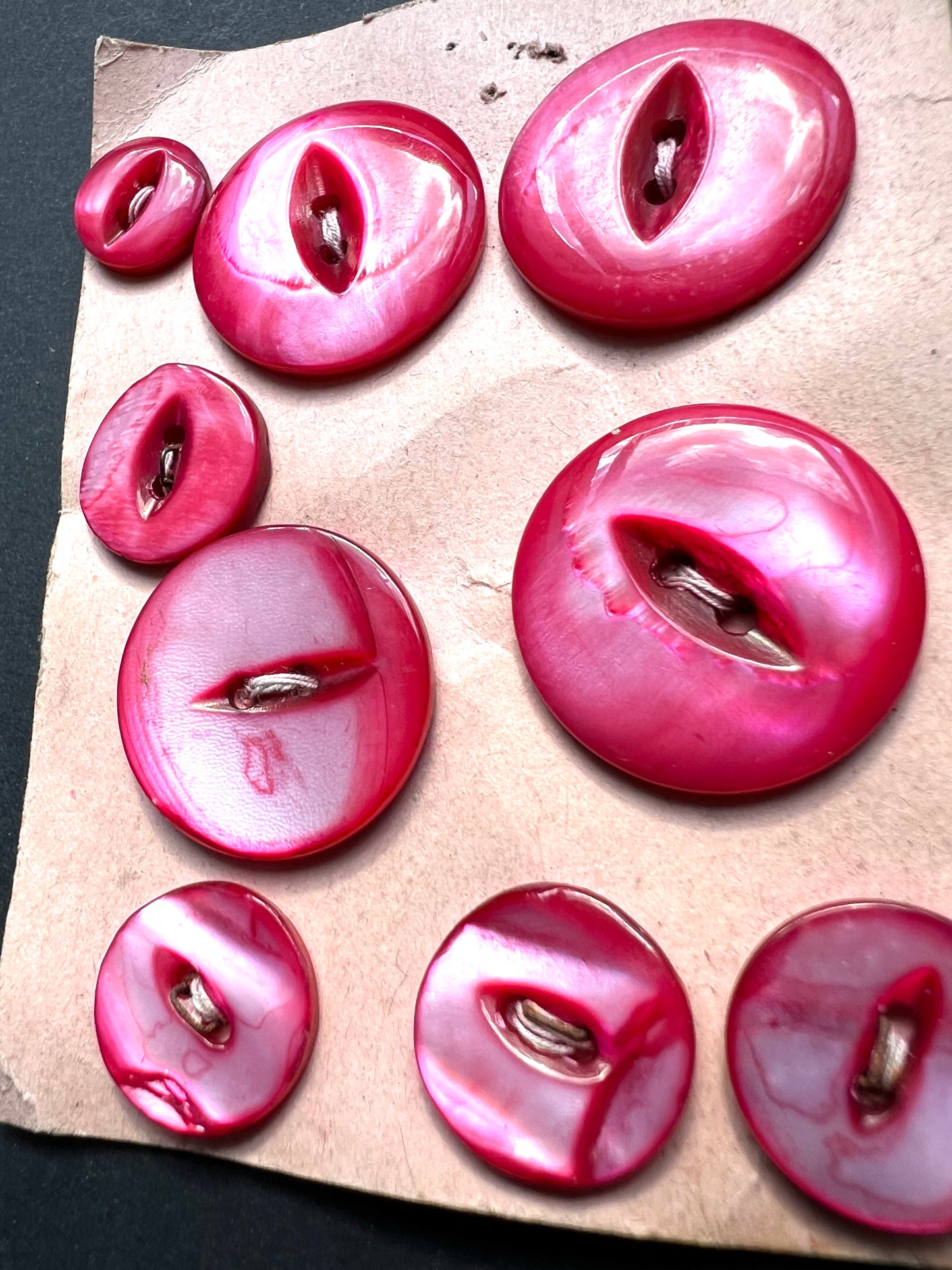 9 Vintage Dark Pink Dyed Mother of Pearl Buttons