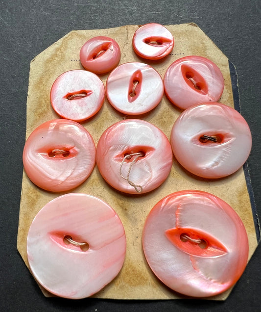 10 Vintage Pale Pink Dyed Mother of Pearl Buttons