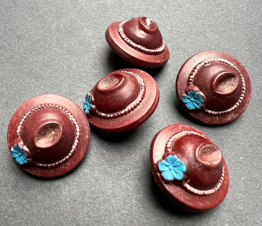 5 Plum Brown Vintage 2cm Hat Buttons.