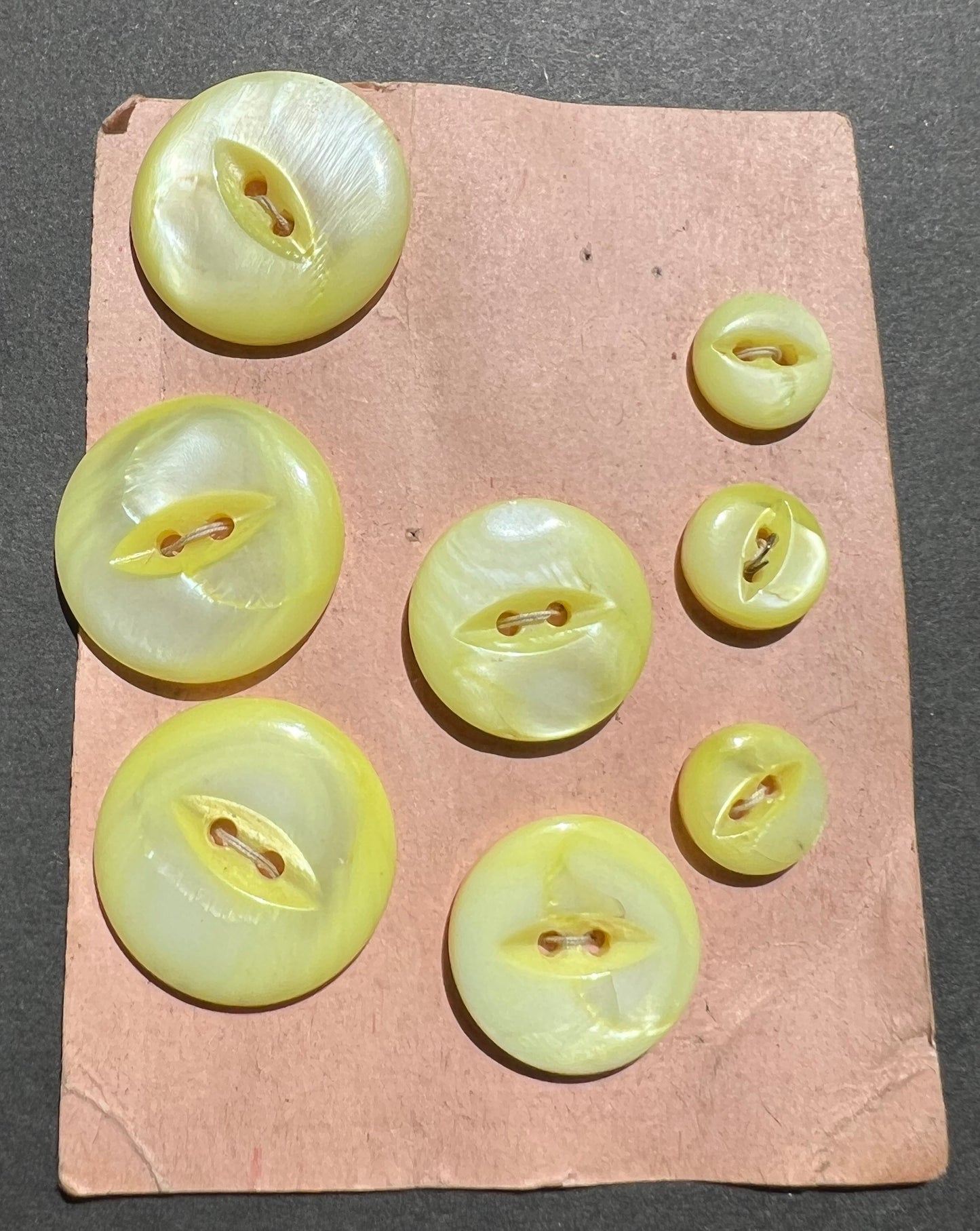 8 Vintage Hand Cut Yellow Dyed Mother of Pearl Buttons