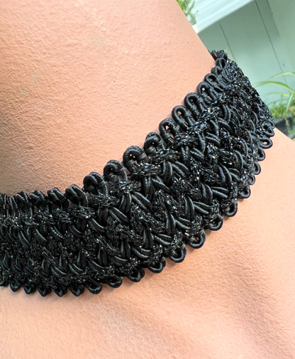 1980s Sparkly Black Woven Choker