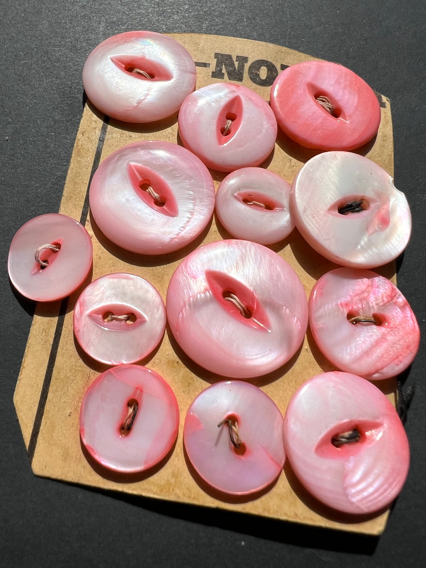 13 Vintage Hand Cut Pink Dyed Mother of Pearl Buttons
