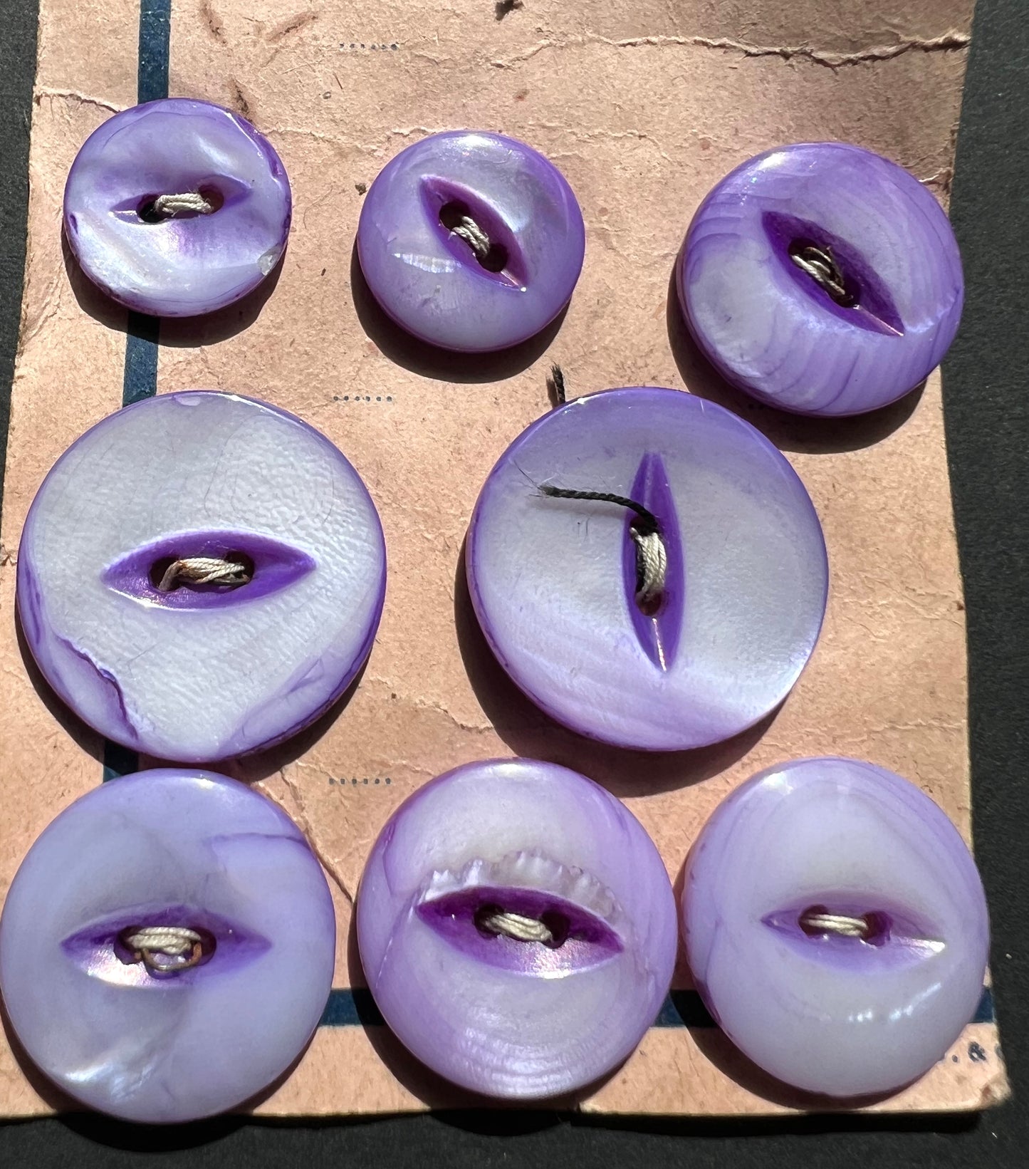 8 Vintage Hand Cut Lilac Mother of Pearl Buttons