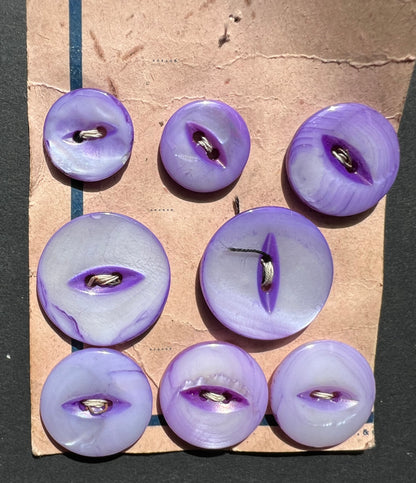 8 Vintage Hand Cut Lilac Mother of Pearl Buttons