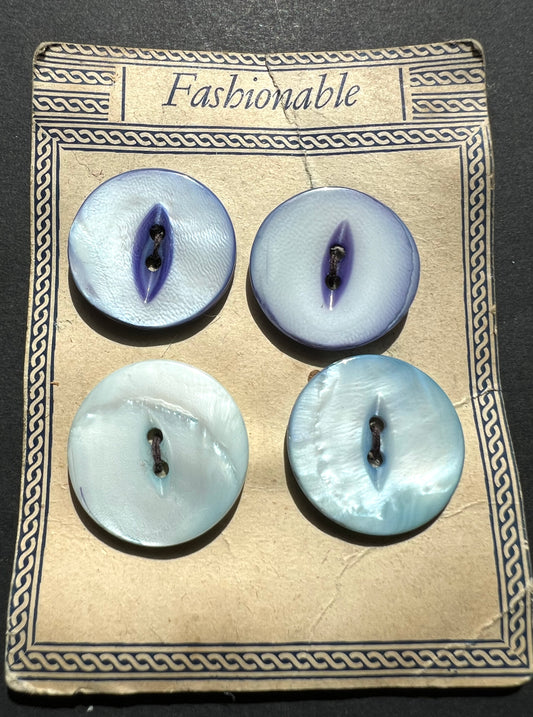 4 Vintage Hand Cut 2.2cm Blue Dyed Mother of Pearl Buttons