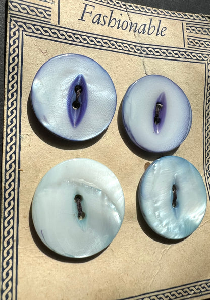 4 Vintage Hand Cut 2.2cm Blue Dyed Mother of Pearl Buttons