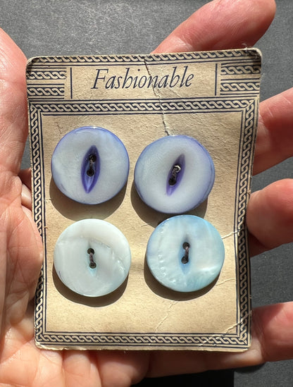 4 Vintage Hand Cut 2.2cm Blue Dyed Mother of Pearl Buttons