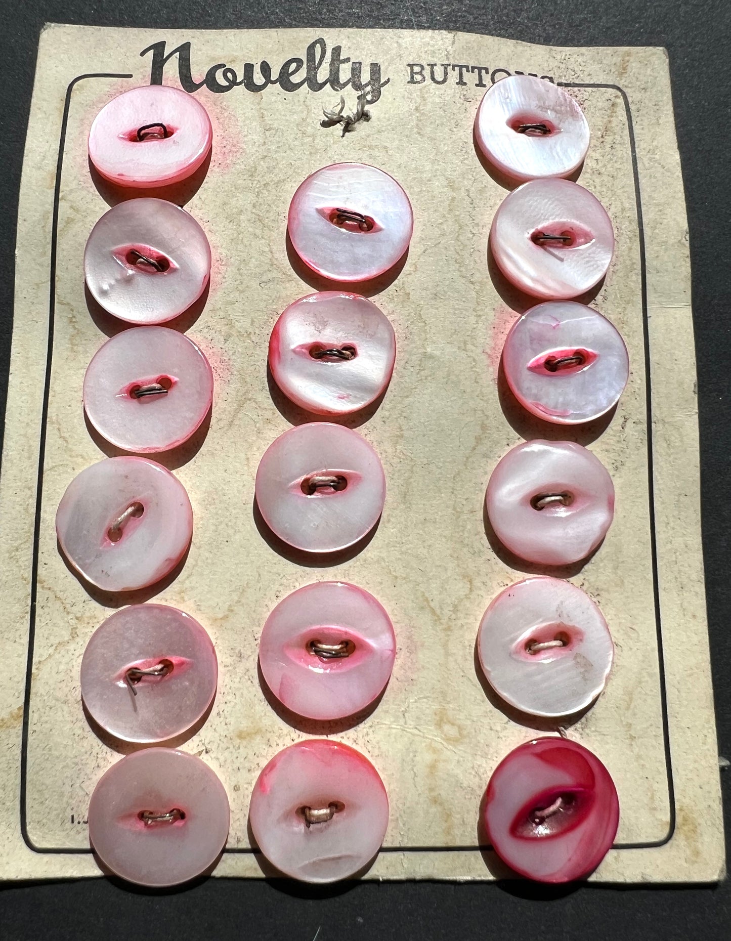 17 Vintage Hand Cut 1.5cm Pale Pink Dyed Mother of Pearl Buttons