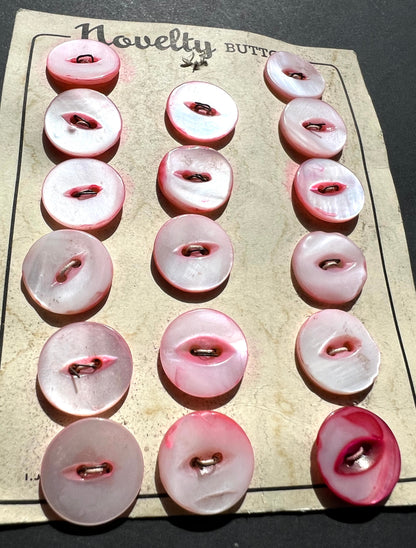 17 Vintage Hand Cut 1.5cm Pale Pink Dyed Mother of Pearl Buttons