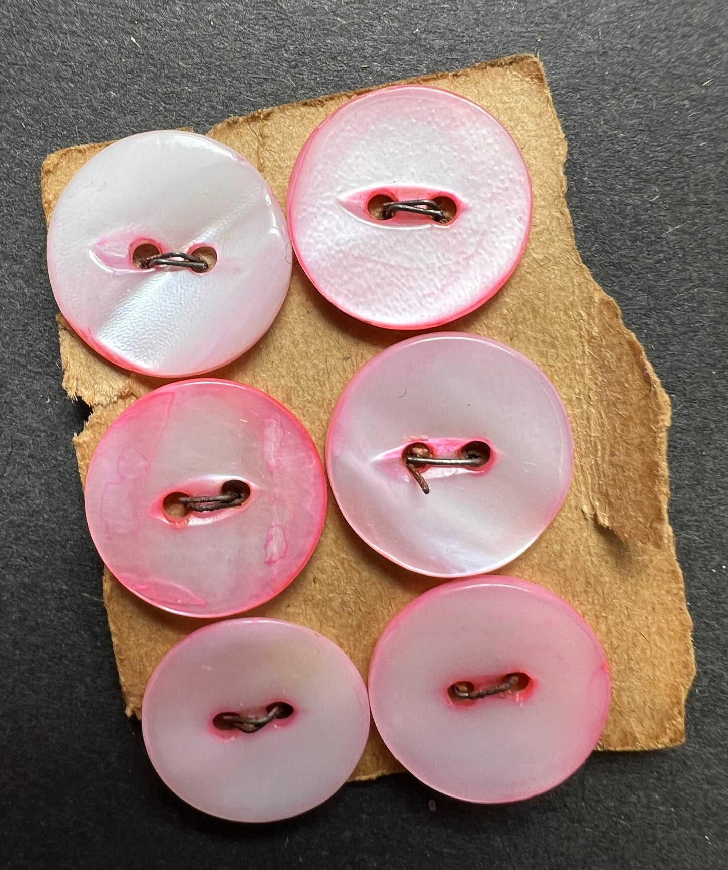 6 Vintage Hand Cut Pink Dyed 1.5cm Mother of Pearl Buttons