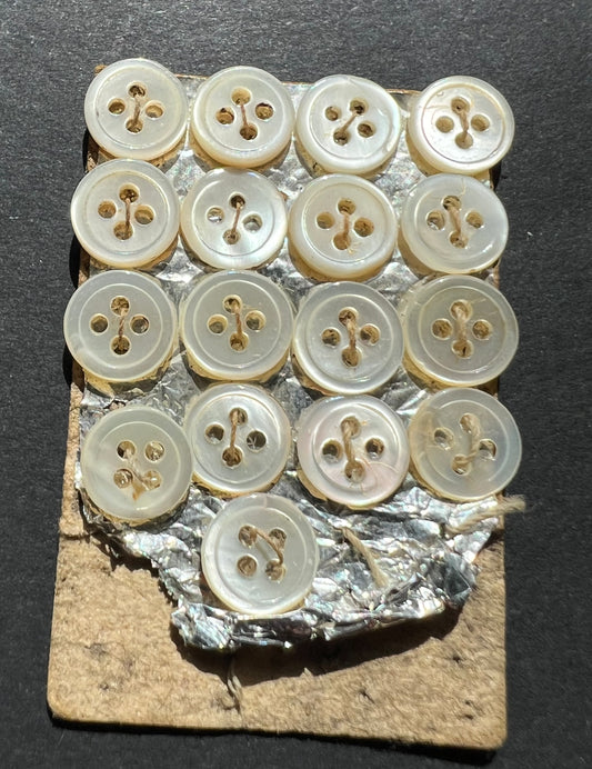 17 Tiny 7mm Vintage Hand Cut Shimmery Mother of Pearl Buttons