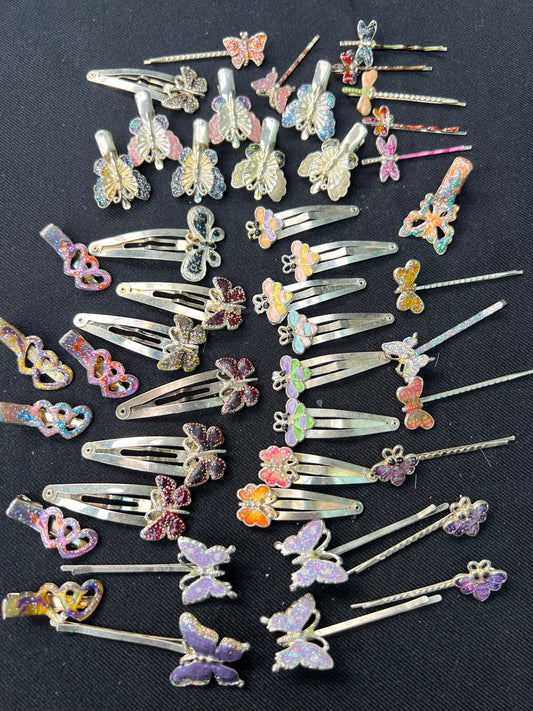 Job Lot of 50 Vintage Glittery Butterfly etc Hair Clips
