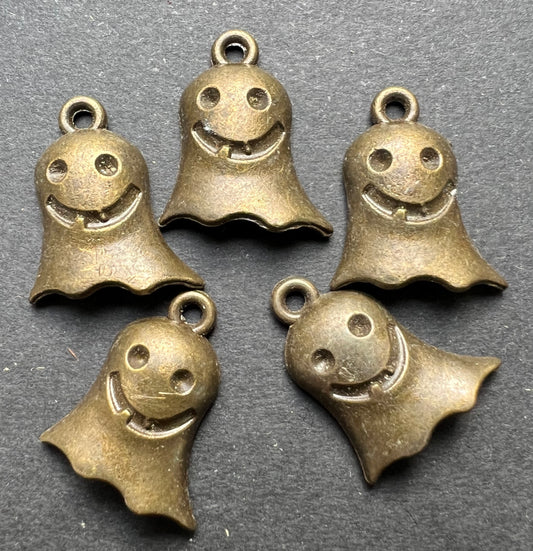 5 Bronze Tone Ghost Charms - 1.5cm tall.