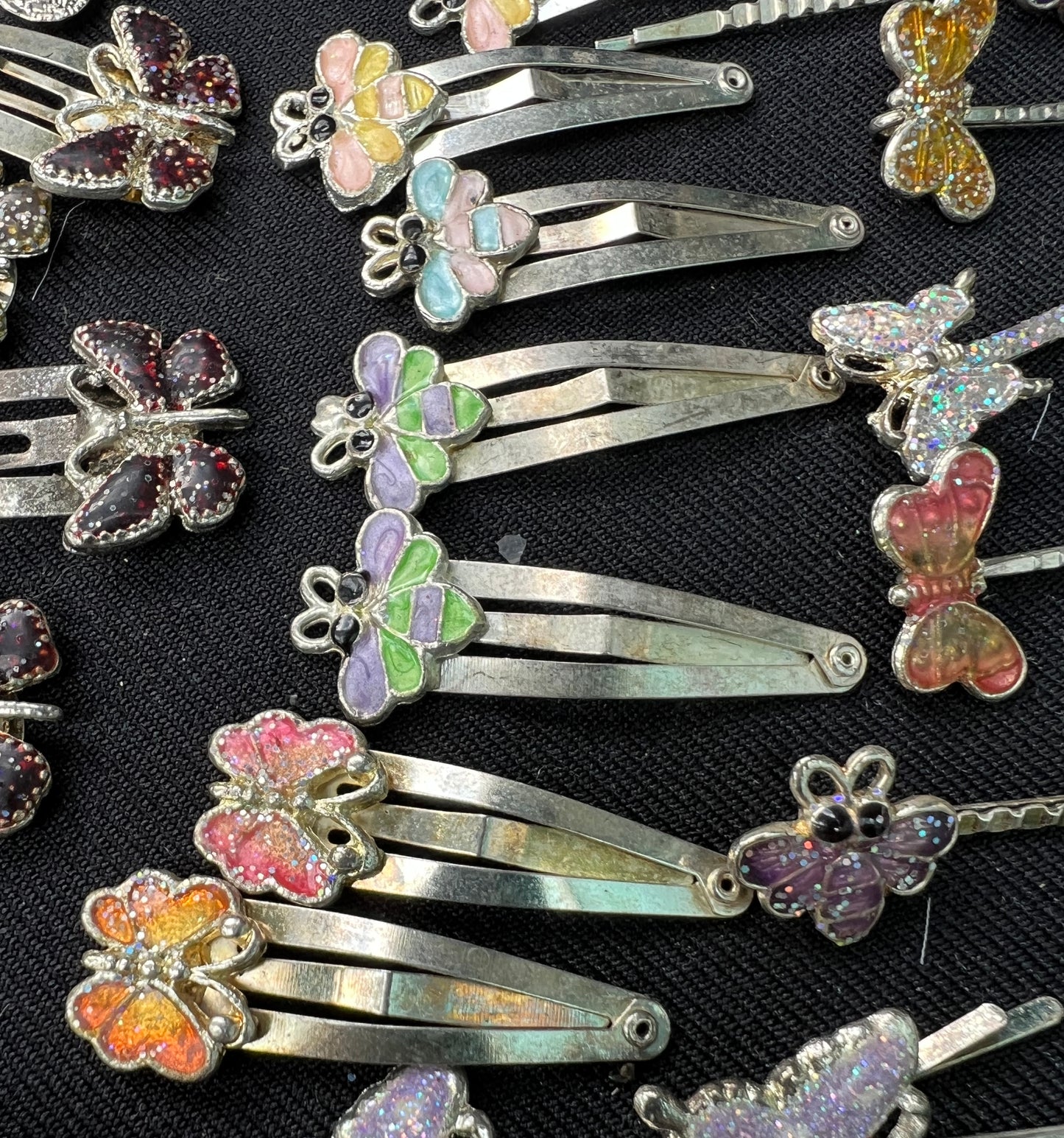 Job Lot of 50 Vintage Glittery Butterfly etc Hair Clips