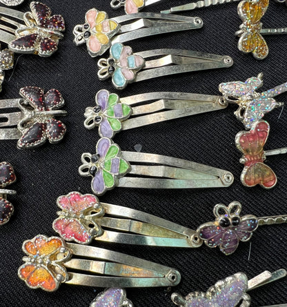 Job Lot of 50 Vintage Glittery Butterfly etc Hair Clips