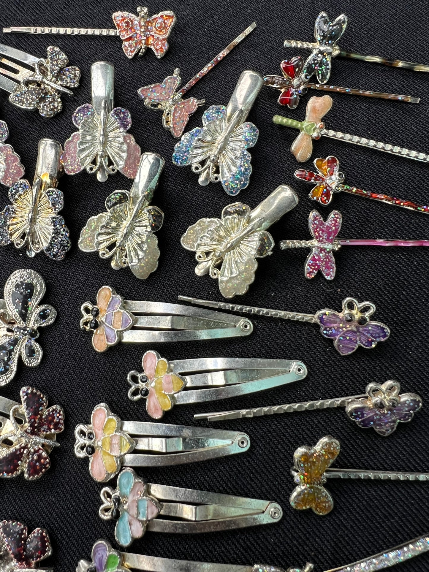 Job Lot of 50 Vintage Glittery Butterfly etc Hair Clips
