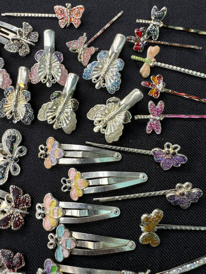 Job Lot of 50 Vintage Glittery Butterfly etc Hair Clips